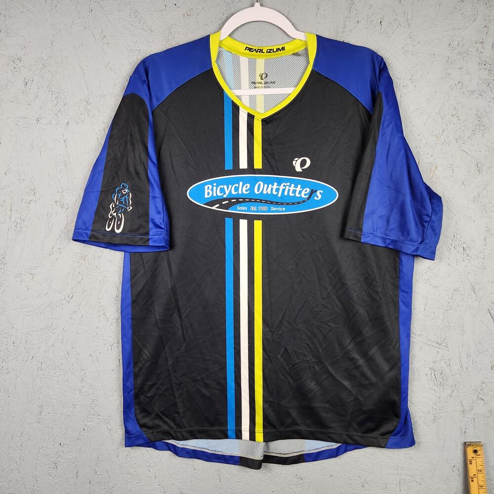 Pearl Izumi Shirt Mens XL Black Blue Bicycle Outfitters Cycling Jersey Graphic